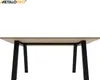 A table with black metal legs and a wooden top, shown from underneath against a white background. Podgląd zdjęcia produktu