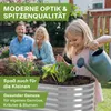 A family is in a garden, with a young girl watering plants in a raised garden bed. Produktbild-Vorschau