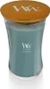 A WoodWick candle with a wooden lid. Voir les images du produit