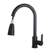 A black kitchen faucet with a pull-out spray head is shown against a white background. Produktbild-Vorschau