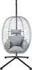 A gray hanging egg chair with a stand, shown against a white background. Produktbild-Vorschau