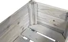 Close-up view of the corner of a wooden raised garden bed, showing the construction and slatted base. Produktbild-Vorschau