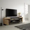 A modern living room with a TV stand featuring an electric fireplace. Produktbild-Vorschau