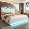A modern bedroom with a large bed featuring LED lighting. Podgląd zdjęcia produktu