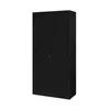 A black metal filing cabinet with two sliding doors and a lock. Voir les images du produit
