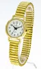 A close-up studio shot of a gold-tone watch with a white face and a flexible metal band. Produktbild-Vorschau