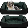 A dog bed with a dog in the top image and an empty dog bed in the bottom image.
