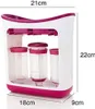 A product shot of a baby food squeeze station with dimensions indicated. Produktbild-Vorschau
