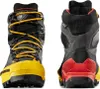 Schwarze Bergschuhe "Aequilibrium LT GTX" von La Sportiva mit gelben Schnürsenkeln und rot-schwarzer Sohle. Podgląd zdjęcia produktu