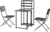 A black metal balcony set with a table and two chairs, shown against a white background. Produktbild-Vorschau