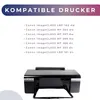 A list of compatible printers for a toner cartridge, with an image of a printer at the bottom. Produktbild-Vorschau