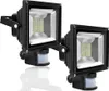 Two black LED floodlights with motion sensors are shown against a white background. Anteprima dell’immagine prodotto
