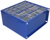 A blue metal storage box with multiple clear plastic compartments on top, shown from a slightly elevated angle. Produktbild-Vorschau
