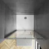 A top-down view of a modern shower enclosure with a white shower tray, glass doors, and gray tiled walls. Produktbild-Vorschau