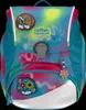 A colorful children's backpack with various patches and a flower charm. Produktbild-Vorschau