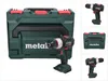 A collage of images showing a Metabo cordless impact drill and its carrying case. Produktbild-Vorschau