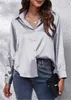 ASKSA Damen Satin Bluse V-Ausschnitt Hemde Elegant Knoepfen Produktbild-Vorschau 5