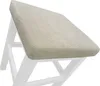 A close-up view of a stool with a beige upholstered seat and white wooden legs. Anteprima dell’immagine prodotto