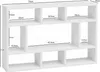 A white wooden bookshelf with multiple compartments, shown with dimensions marked. Náhled obrázku produktu