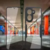 A phone case and screen protector are displayed side-by-side, reflecting a parking garage. Produktbild-Vorschau