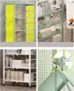 A collage of images showing a foldable shelf unit and its details. Produktbild-Vorschau