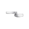 A clear plastic soap dish with a hinged arm, shown against a white background. Produktbild-Vorschau