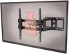 A wall mount for a flat-screen TV is shown attached to a TV screen. A red overlay in the shape of a weight indicates the maximum weight capacity. Produktbild-Vorschau