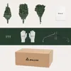 A collection of items for assembling a Christmas tree, including tree sections, gloves, pins, a stand, and a box. Produktbild-Vorschau