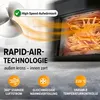Marketing image for a hot air fryer, showing its rapid air technology and features. Produktbild-Vorschau