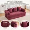 A burgundy corduroy sofa bed is shown in a room setting, with close-up insets highlighting its features. Produktbild-Vorschau