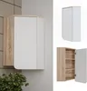 A corner wall cabinet with a wood and white finish is shown in multiple views. Podgląd zdjęcia produktu