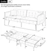 Diagrams showing the dimensions of a sofa and its bed configuration. Produktbild-Vorschau