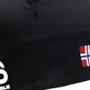 A close-up of a black hat with a Norwegian flag emblem and white lettering. Náhľad obrázku produktu