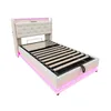 A white upholstered bed frame with a tufted headboard and LED lighting around the base. Anteprima dell’immagine prodotto