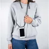 A person wearing a gray sweatshirt and blue jeans, with a transparent phone case and lanyard around their neck. Podgląd zdjęcia produktu