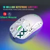 A white gaming mouse with graphic designs and RGB lighting is shown on a gradient background. Produktbild-Vorschau