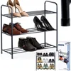 A multi-tiered shoe rack filled with various shoes, accompanied by a product box showing a smaller version of the shoe rack. Náhled obrázku produktu