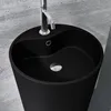 A close-up view of a modern black freestanding sink with a chrome faucet. Produktbild-Vorschau