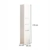 A tall, white, slender cabinet with three doors and silver handles, shown against a white background. Dimensions are indicated with text and lines. Podgląd zdjęcia produktu