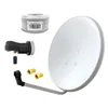 A satellite dish kit with accessories laid out on a white background. Produktbild-Vorschau