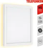 A white square LED panel light with informational graphics on the right side. Produktbild-Vorschau