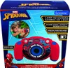 The image shows the packaging of a Spider-Man themed digital camera. A young boy is pictured holding a similar camera, and the camera itself is prominently displayed on the box. Voir les images du produit