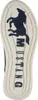 The sole of a blue and white shoe with the brand name 'MUSTANG' and a horse logo. Produktbild-Vorschau