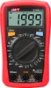 A red and black digital multimeter is shown against a white background. Produktbild-Vorschau