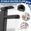 A black kitchen faucet with water flowing, shown with close-up views of its aerator and hands using it. Produktbild-Vorschau