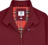 Close-up of the collar and inner lining of a burgundy jacket. Voir les images du produit