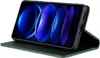 A smartphone in a green flip case, shown from a side angle with the screen displaying a colorful abstract image. Produktbild-Vorschau