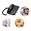 A collage of images showing a black corded telephone and its use in different settings: office, hotel, and home. Podgląd zdjęcia produktu