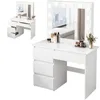A white vanity table with a lighted mirror and makeup products on top. Podgląd zdjęcia produktu