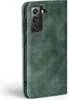 A green flip cover phone case for a Samsung Galaxy S22 is shown from the side. Produktbild-Vorschau